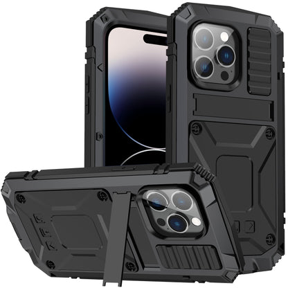 For iPhone 14 Pro Max R-JUST Shockproof Waterproof Dust-proof Case with Holder (Black) - iPhone 14 Pro Max Cases by R-JUST | Online Shopping South Africa | PMC Jewellery | Buy Now Pay Later Mobicred