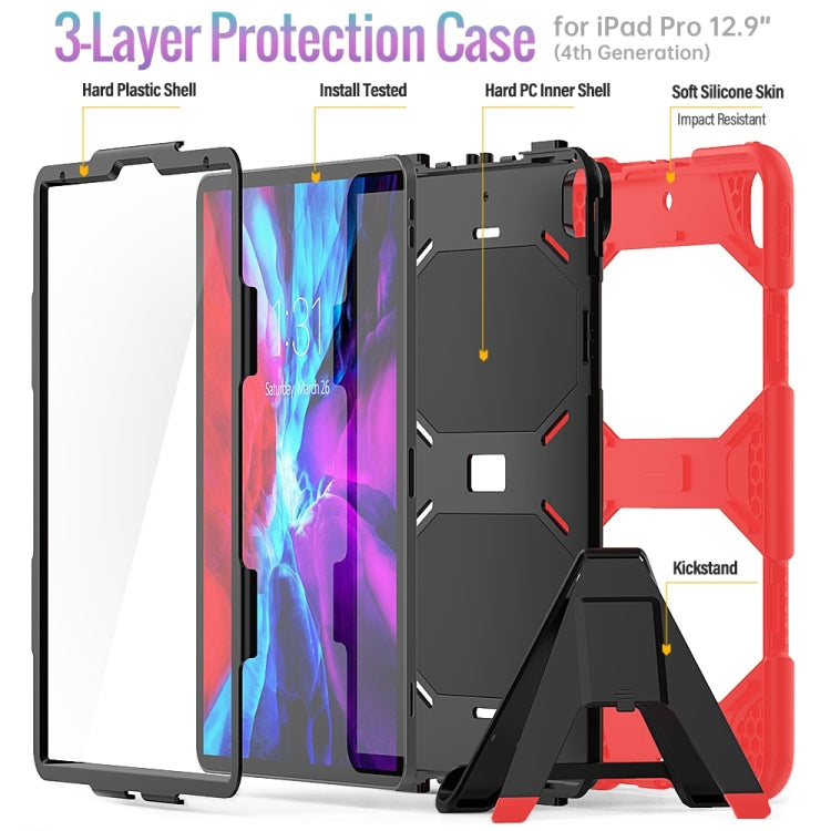 For iPad Pro 12.9 inch (2020) Shockproof Colorful Silicon + PC Protective Tablet Case with Holder & Shoulder Strap & Hand Strap (Red) - iPad Pro 12.9 (2020) Cases by PMC TechLife | Online Shopping South Africa | PMC TechLife | Buy Now Pay Later Mobicred