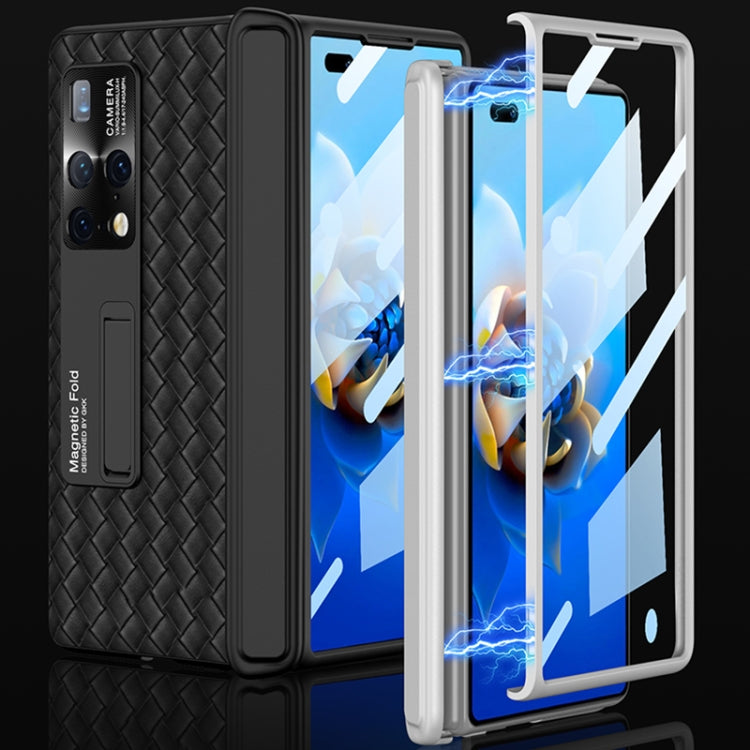 For Huawei Mate X2 GKK Magnetic Folding Plain Leather Full Coverage Phone Case with Hinges(Weave Black) - Huawei Cases by GKK | Online Shopping South Africa | PMC Jewellery