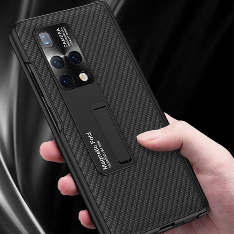 For Huawei Mate X2 GKK Magnetic Folding Plain Leather Full Coverage Phone Case with Hinges(Weave Black) - Huawei Cases by GKK | Online Shopping South Africa | PMC Jewellery