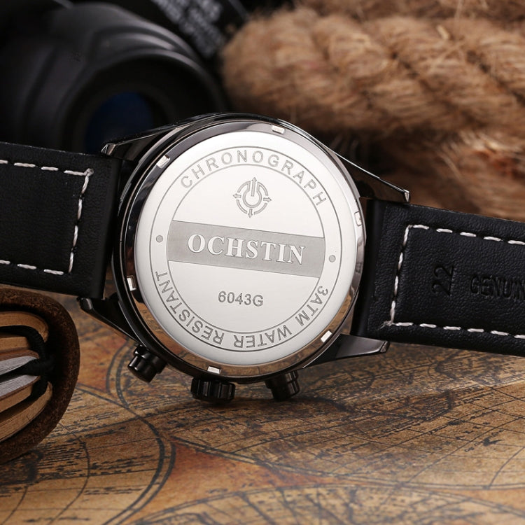 Ochstin 5043C Multifunctional Business Waterproof Leather Strap Quartz Watch(Black+Black+Yellow) - Leather Strap Watches by OCHSTIN | Online Shopping South Africa | PMC Jewellery | Buy Now Pay Later Mobicred