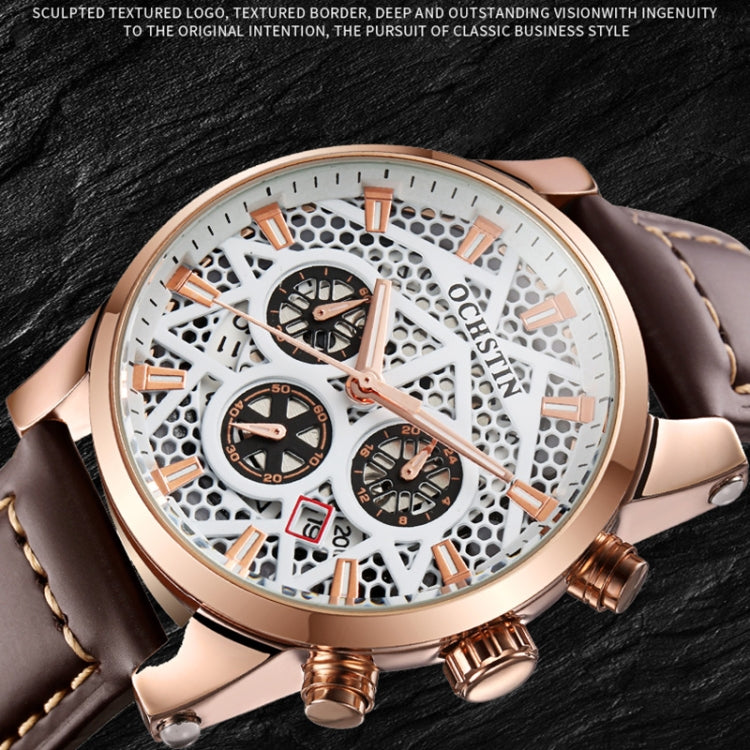 Ochstin 5052B Multifunctional Business Waterproof Leather Strap Quartz Watch(Rose Gold+Black) - Leather Strap Watches by OCHSTIN | Online Shopping South Africa | PMC Jewellery | Buy Now Pay Later Mobicred