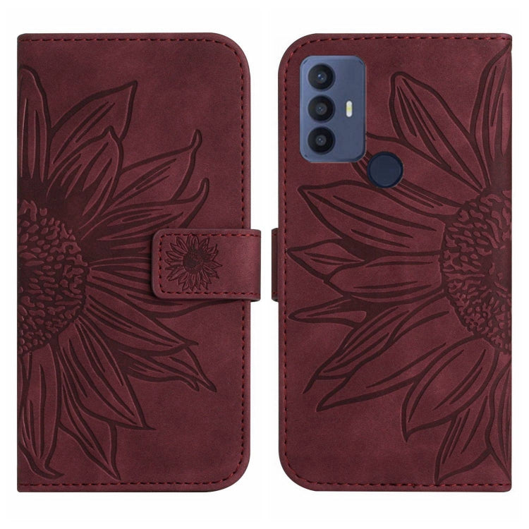 For TCL 30 SE/30E/306/305 Skin Feel Sun Flower Pattern Flip Leather Phone Case with Lanyard(Wine Red) - More Brand by PMC Jewellery | Online Shopping South Africa | PMC Jewellery