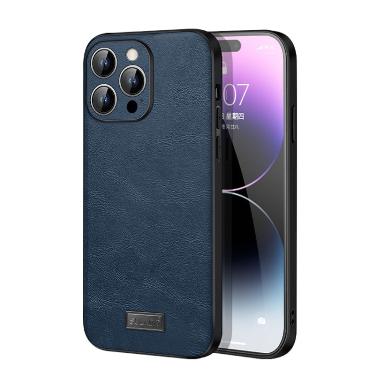 For iPhone 14 Pro Max SULADA Shockproof TPU + Handmade Leather Phone Case(Blue) - iPhone 14 Pro Max Cases by SULADA | Online Shopping South Africa | PMC TechLife