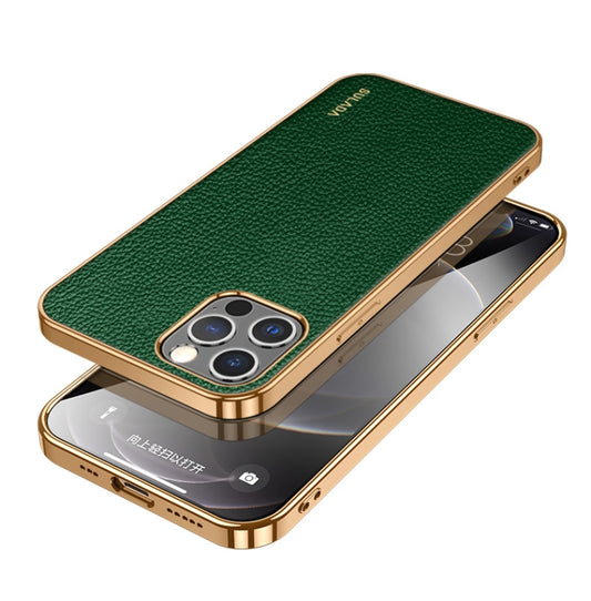 For iPhone 14 Pro SULADA Shockproof TPU + Handmade Leather Phone Case(Green) - iPhone 14 Pro Cases by SULADA | Online Shopping South Africa | PMC Jewellery