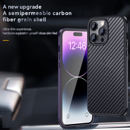 For iPhone 14 Pro SULADA Carbon Fiber Textured Shockproof Metal + TPU Frame Case(Dark Purple) - iPhone 14 Pro Cases by SULADA | Online Shopping South Africa | PMC Jewellery