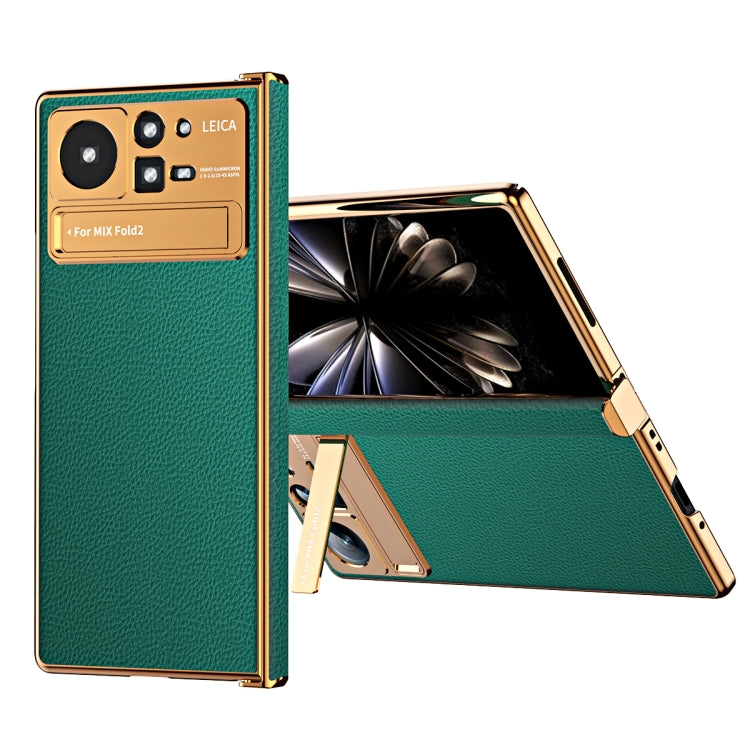 For Xiaomi Mix Fold 2 Electroplated Frame Plain Leather Phone Case(Green) - Xiaomi Cases by PMC Jewellery | Online Shopping South Africa | PMC Jewellery