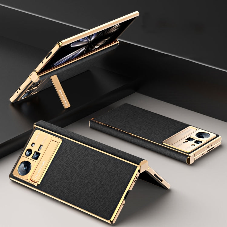 For Xiaomi Mix Fold 2 Electroplated Frame Plain Leather Phone Case(Black) - Xiaomi Cases by PMC TechLife | Online Shopping South Africa | PMC TechLife