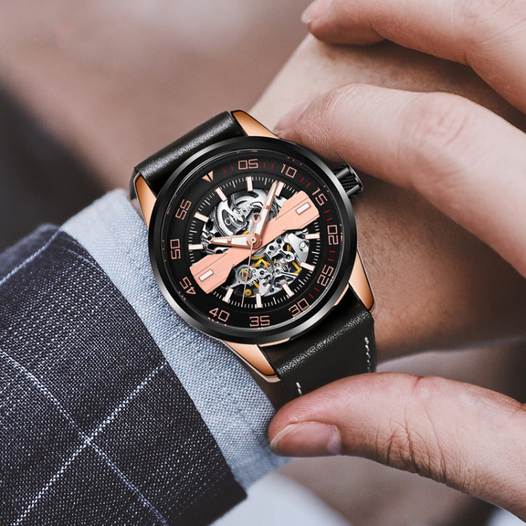 OCHSTIN 62002A Master Series Hollow Mechanical Men Watch(Rose Gold-Black) - Leather Strap Watches by OCHSTIN | Online Shopping South Africa | PMC Jewellery | Buy Now Pay Later Mobicred