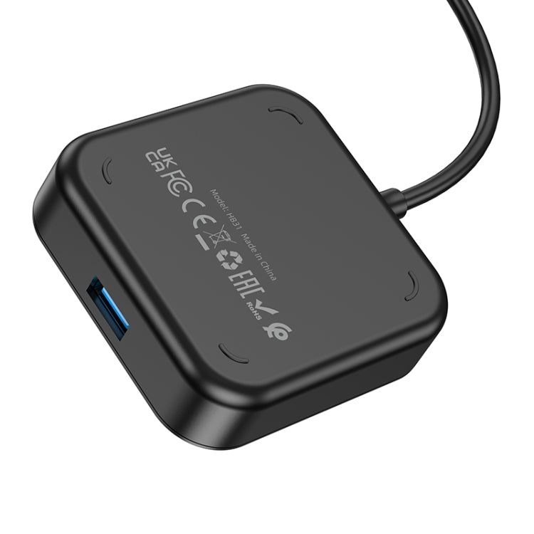 hoco HB31 Easy 4 in 1 USB to USB3.0x4 Converter, Cable Length:0.2m(Black) - USB HUB by hoco | Online Shopping South Africa | PMC Jewellery