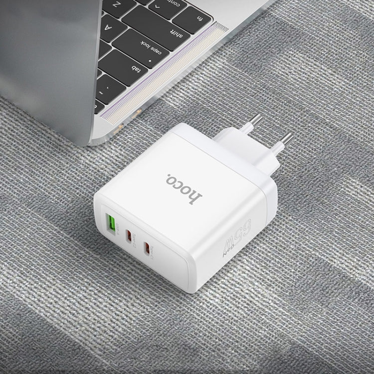 hoco N30 Glory PD 65W USB+ Dual USB-C/Type-C Interface Fast Charge Charger, EU Plug(White) - USB Charger by hoco | Online Shopping South Africa | PMC Jewellery | Buy Now Pay Later Mobicred