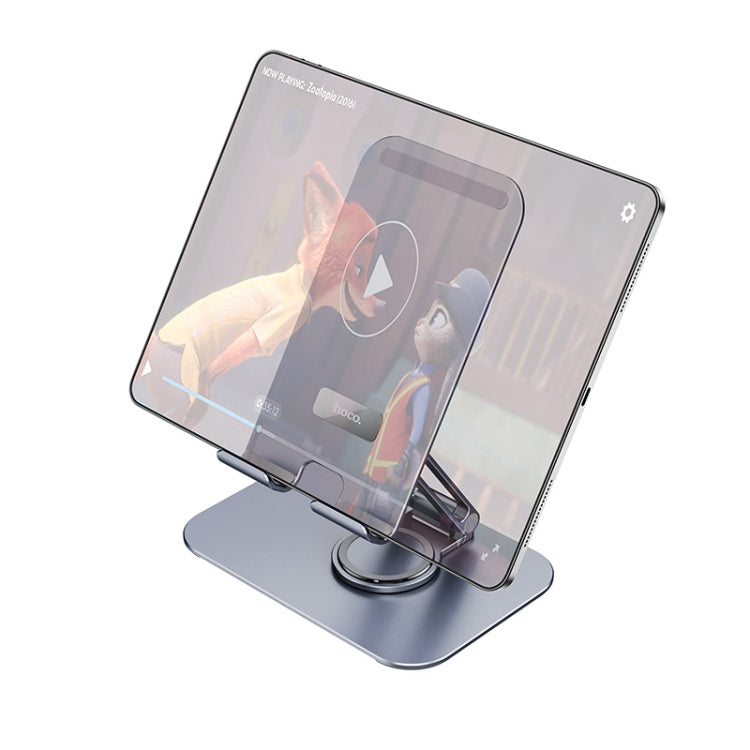 hoco PH50 Plus Ivey Dual Axis Rotating Metal Tablet Desktop Holder(Metal Grey) - Desktop Holder by hoco | Online Shopping South Africa | PMC Jewellery