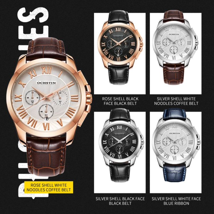 OCHSTIN 6059B Augustine Celebrity Series Multifunctional Quartz Waterproof Men Watch(Rose Gold+Black) - Leather Strap Watches by OCHSTIN | Online Shopping South Africa | PMC Jewellery | Buy Now Pay Later Mobicred