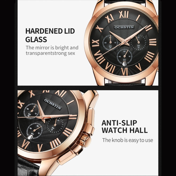 OCHSTIN 6059B Augustine Celebrity Series Multifunctional Quartz Waterproof Men Watch(Rose Gold+Black) - Leather Strap Watches by OCHSTIN | Online Shopping South Africa | PMC Jewellery | Buy Now Pay Later Mobicred