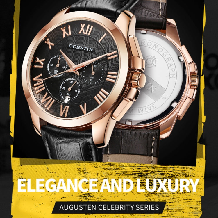 OCHSTIN 6059B Augustine Celebrity Series Multifunctional Quartz Waterproof Men Watch(Rose Gold+Black) - Leather Strap Watches by OCHSTIN | Online Shopping South Africa | PMC Jewellery | Buy Now Pay Later Mobicred