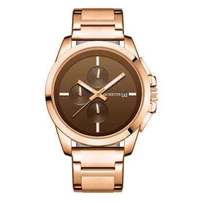 OCHSTIN 6059C Pilot Series Multifunctional Quartz Steel Band Men Watch(Coffee+Rose Gold) - Metal Strap Watches by OCHSTIN | Online Shopping South Africa | PMC Jewellery | Buy Now Pay Later Mobicred