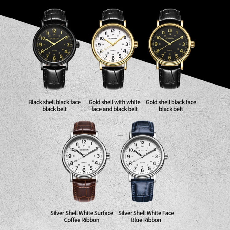 OCHSTIN 6081C Fashion Hollow Men Leather Quartz Watch(Gold+White+Black) - Leather Strap Watches by OCHSTIN | Online Shopping South Africa | PMC Jewellery | Buy Now Pay Later Mobicred