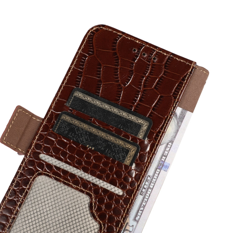 For Motorola Moto G72 Magnetic Crocodile Texture Genuine Leather RFID Phone Case(Brown) - Motorola Cases by PMC Jewellery | Online Shopping South Africa | PMC Jewellery