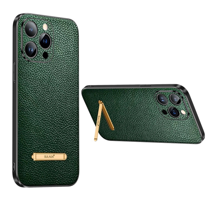 For iPhone 13 SULADA Invisible Bracket Leather Back Cover Phone Case(Dark Green) - iPhone 13 Cases by SULADA | Online Shopping South Africa | PMC TechLife | Buy Now Pay Later Mobicred