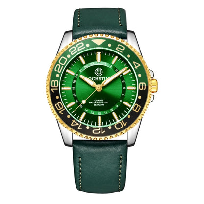 OCHSTIN 7019G Multifunctional Quartz Waterproof Luminous Men Leather Watch(Green) - Leather Strap Watches by OCHSTIN | Online Shopping South Africa | PMC Jewellery | Buy Now Pay Later Mobicred