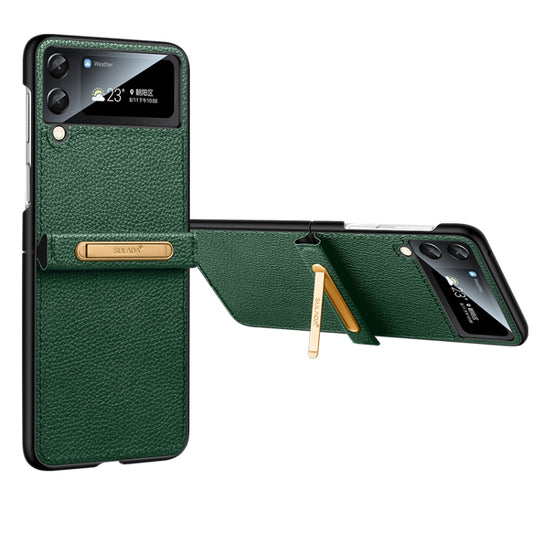 For Samsung Galaxy Z Flip4 SULADA Invisible Bracket Leather Back Cover Phone Case(Dark Green) - Galaxy Z Flip4 5G Cases by SULADA | Online Shopping South Africa | PMC Jewellery