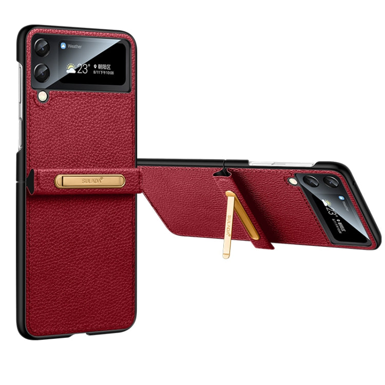 For Samsung Galaxy Z Flip3 5G SULADA Invisible Bracket Leather Back Cover Phone Case(Red) - Galaxy Phone Cases by SULADA | Online Shopping South Africa | PMC Jewellery