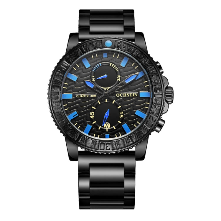 OCHSTIN 7250 Fashion Steel Strap Multifunctional Quartz Men Watch(Black+Blue) - Metal Strap Watches by OCHSTIN | Online Shopping South Africa | PMC Jewellery | Buy Now Pay Later Mobicred