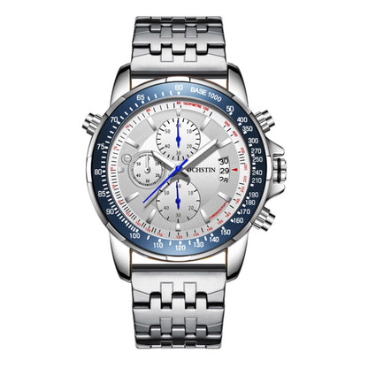 OCHSTIN 7261 Fashion Steel Strap Multifunctional Quartz Men Watch(Silver+White) - Metal Strap Watches by OCHSTIN | Online Shopping South Africa | PMC Jewellery | Buy Now Pay Later Mobicred