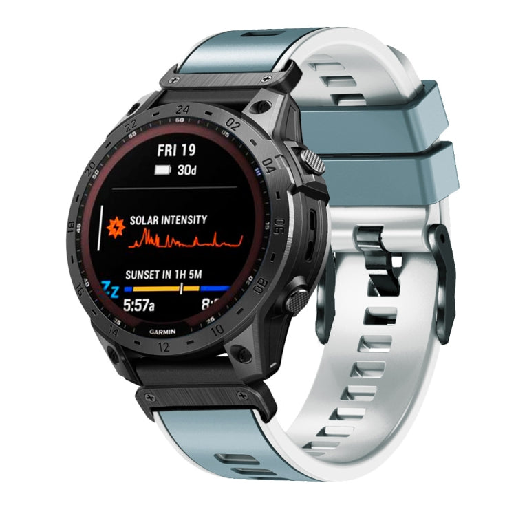 Compatible with Garmin Fenix 7 22mm Plain Weave Two-Color Quick Release Silicone Watch Band(Blue Grey White) - free shipping - PMC TechLife - Order now!