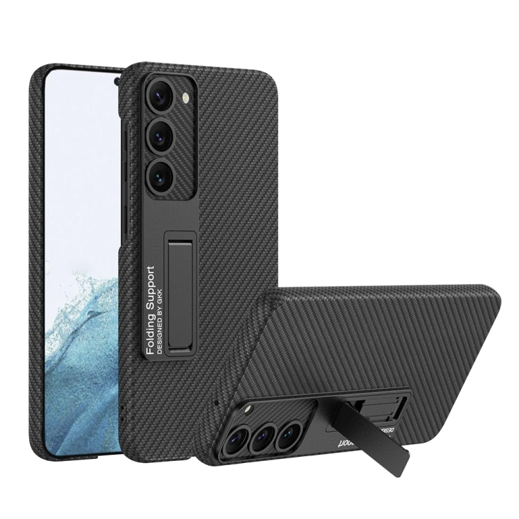 For Samsung Galaxy S23+ 5G GKK Plain Leather Shockproof Phone Case with Holder(Carbon Fiber) - Galaxy S23+ 5G Cases by GKK | Online Shopping South Africa | PMC Jewellery