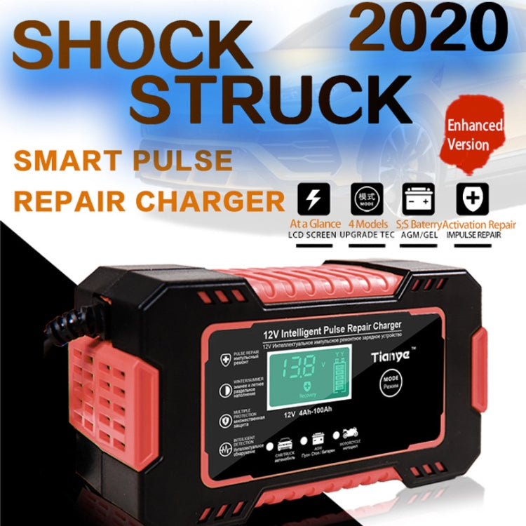 Motorcycle / Car Battery Smart Charger with LCD Creen, Plug Type:EU Plug(Red) - Battery Charger by PMC Jewellery | Online Shopping South Africa | PMC Jewellery