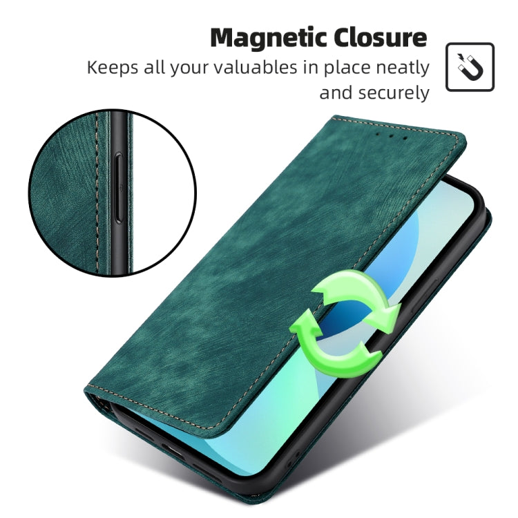 For TCL 40 SE RFID Anti-theft Brush Magnetic Leather Phone Case(Green) - More Brand by PMC Jewellery | Online Shopping South Africa | PMC Jewellery