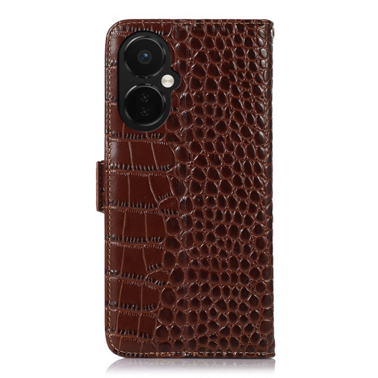 For OnePlus Nord CE 3 Lite Crocodile Top Layer Cowhide RFID Leather Phone Case(Brown) - free shipping - PMC TechLife - Order now!