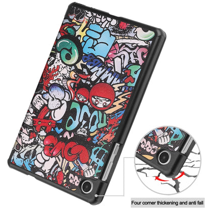 For Lenovo Tab M8 4th Gen / TB-300FU Custer Painted 3-Fold Holder Leather Tablet Case(Graffiti) - For Lenovo by PMC Jewellery | Online Shopping South Africa | PMC Jewellery