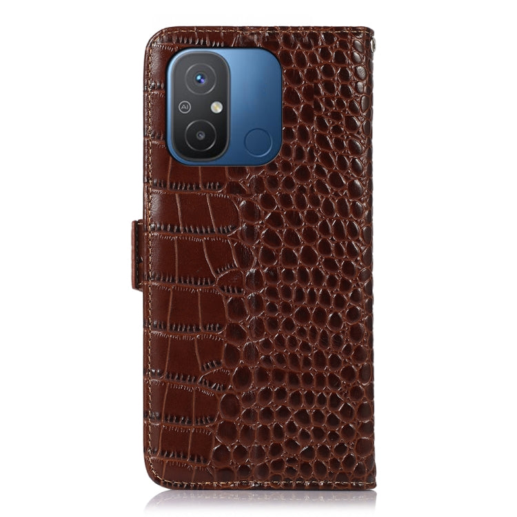 For Xiaomi Redmi 12C / 11A Crocodile Top Layer Cowhide Leather Phone Case(Brown) - Xiaomi Cases by PMC TechLife | Online Shopping South Africa | PMC TechLife
