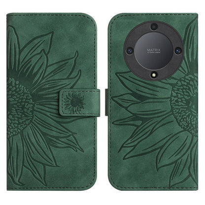 For Honor X9a 5G / Magic5 Lite Skin Feel Sun Flower Embossed Flip Leather Phone Case with Lanyard(Green) - Honor Cases by PMC Jewellery | Online Shopping South Africa | PMC Jewellery