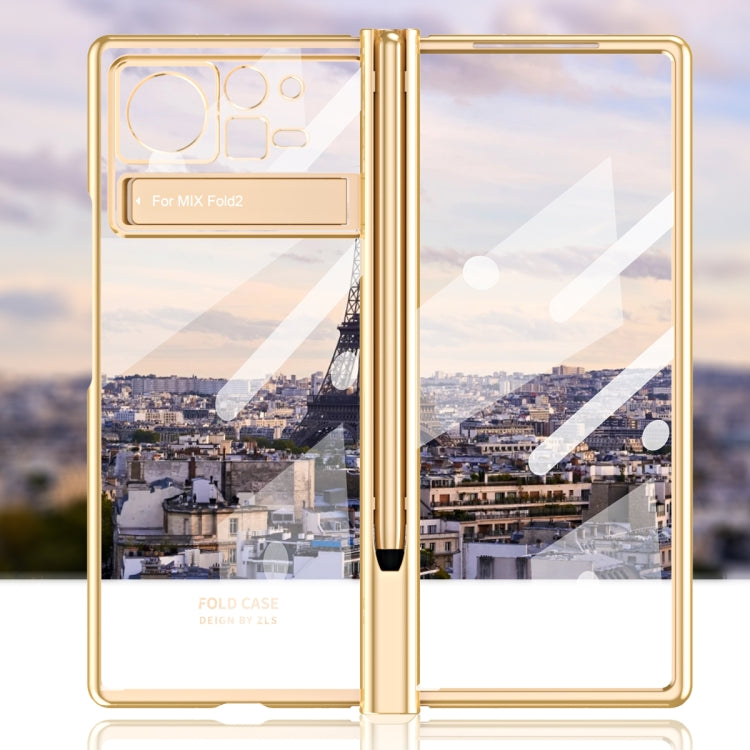 For Xiaomi Mix Fold 2 Electroplated Hinge Transparent Phone Case with Pen Slot(Blue) - Xiaomi Cases by PMC TechLife | Online Shopping South Africa | PMC TechLife