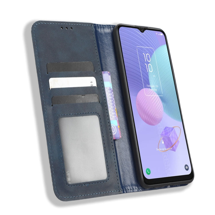 For TCL 408 Magnetic Buckle Retro Texture Leather Phone Case(Blue) - More Brand by PMC Jewellery | Online Shopping South Africa | PMC Jewellery