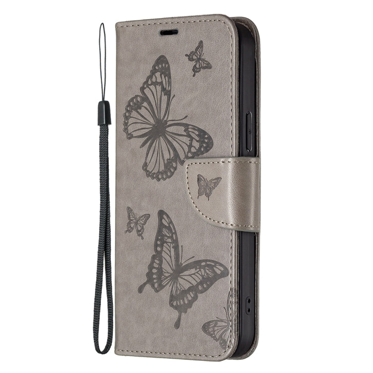 For Xiaomi Redmi Note 12 4G Global Two Butterflies Embossing Leather Phone Case(Grey) - free shipping - PMC TechLife - Order now!