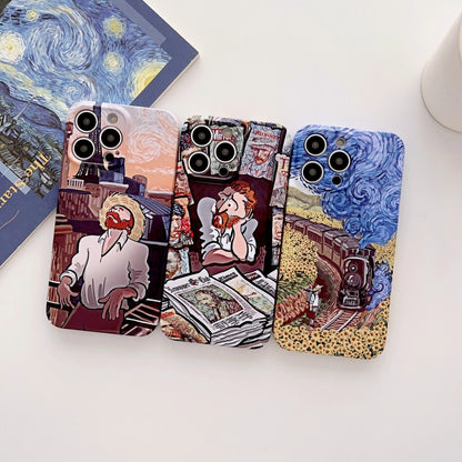 For iPhone 14 Pro Precise Hole Oil Painting Glossy PC Phone Case(Train) - iPhone 14 Pro Cases by PMC Jewellery | Online Shopping South Africa | PMC Jewellery