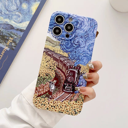 For iPhone 14 Pro Max Precise Hole Oil Painting Glossy PC Phone Case(Train) - iPhone 14 Pro Max Cases by PMC Jewellery | Online Shopping South Africa | PMC Jewellery