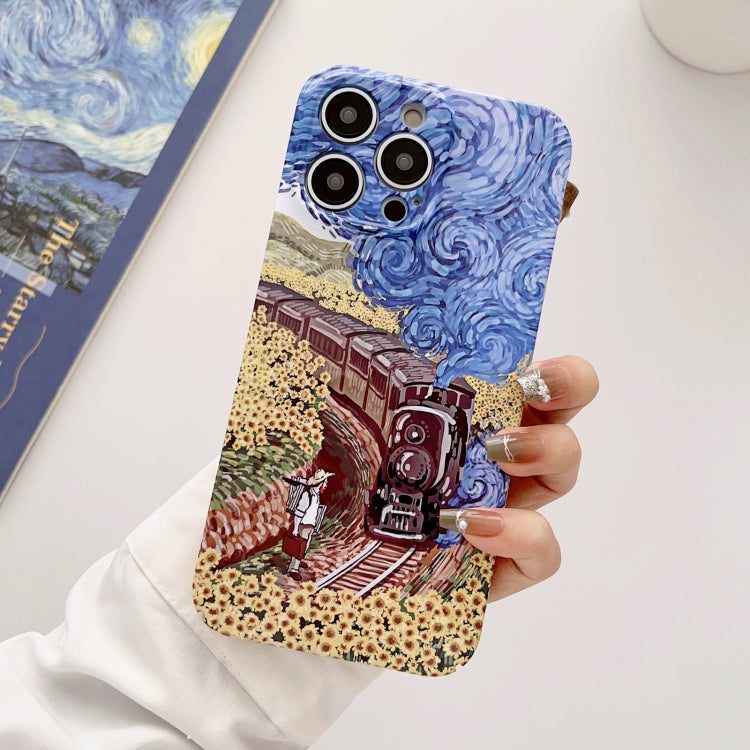 For iPhone 12 Pro Max Precise Hole Oil Painting Glossy PC Phone Case(Train) - iPhone 12 Pro Max Cases by PMC Jewellery | Online Shopping South Africa | PMC Jewellery