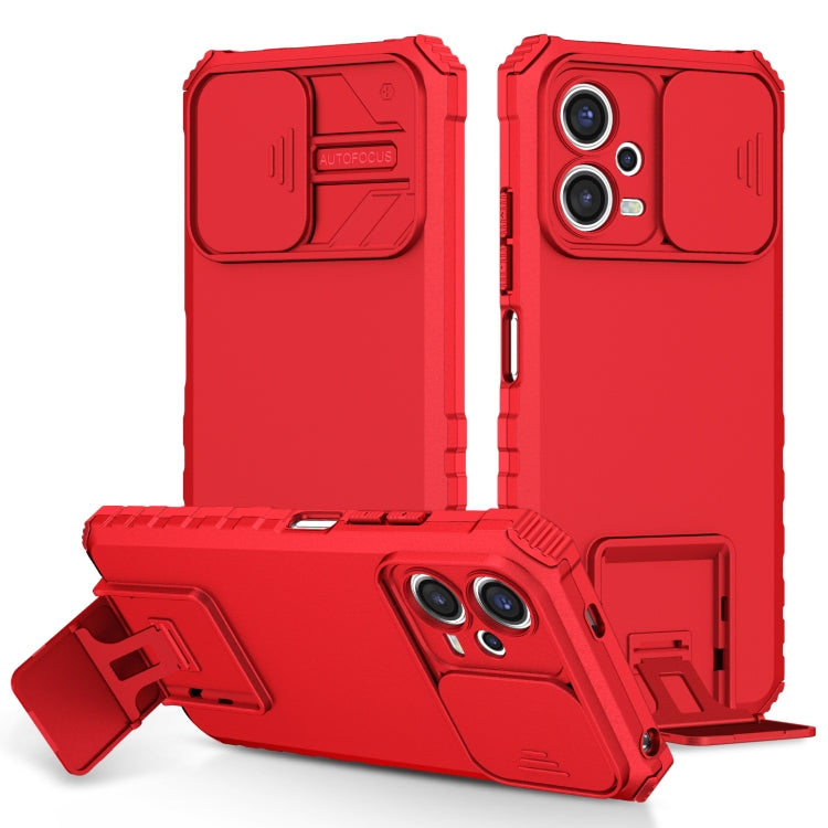 For Xiaomi Redmi Note 12 5G / Poco X5 Stereoscopic Holder Sliding Camshield Phone Case(Red) - Note 12 Cases by PMC Jewellery | Online Shopping South Africa | PMC Jewellery