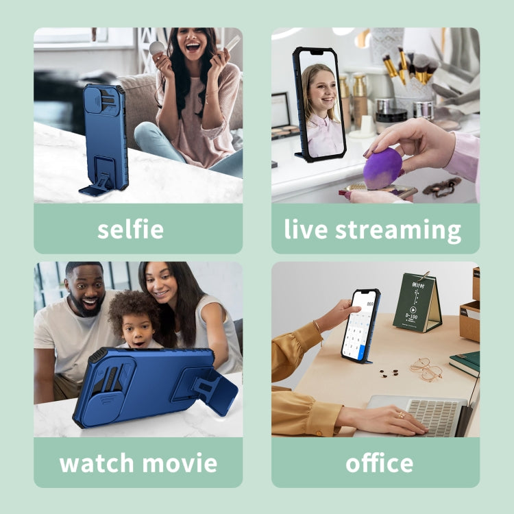 For Xiaomi Redmi Note 12 5G / Poco X5 Stereoscopic Holder Sliding Camshield Phone Case(Blue) - free shipping - PMC TechLife - Order now!