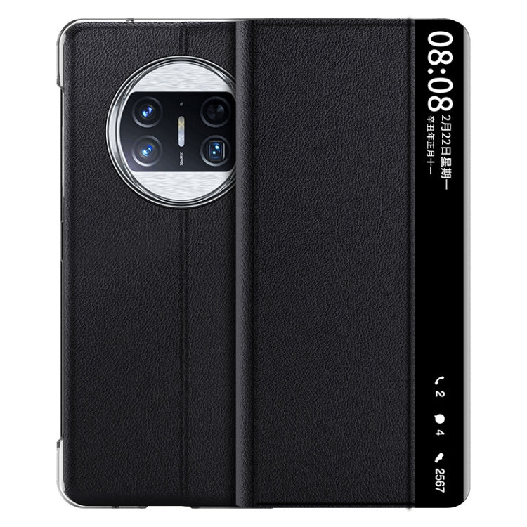 For Huawei Mate X3 Plain Magnetic Phone Case with Smart View Window & Holder(Black) - free shipping - PMC TechLife - Order now!