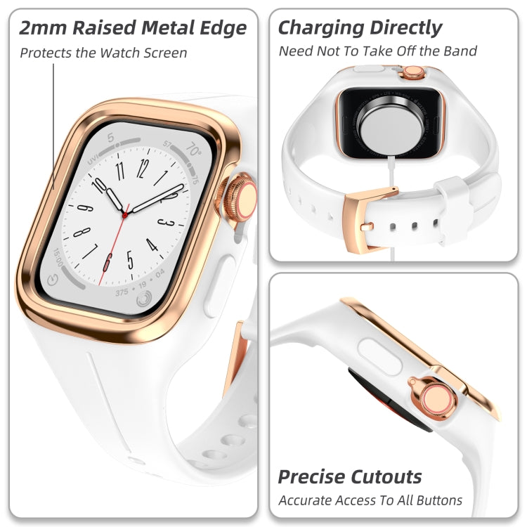 Stainless Steel Frame Silicone Watch Band For Apple Watch Series 8&7 41mm / SE 2&6&SE&5&4 40mm / 3&2&1 38mm(White) -  by PMC Jewellery | Online Shopping South Africa | PMC Jewellery