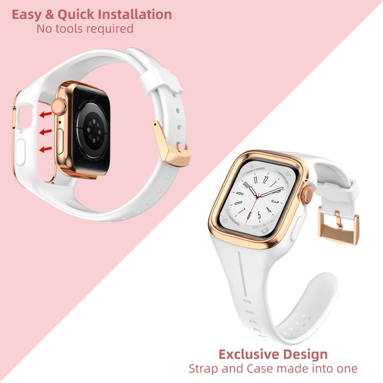 Stainless Steel Frame Silicone Watch Band For Apple Watch Series 8&7 41mm / SE 2&6&SE&5&4 40mm / 3&2&1 38mm(White) -  by PMC Jewellery | Online Shopping South Africa | PMC Jewellery