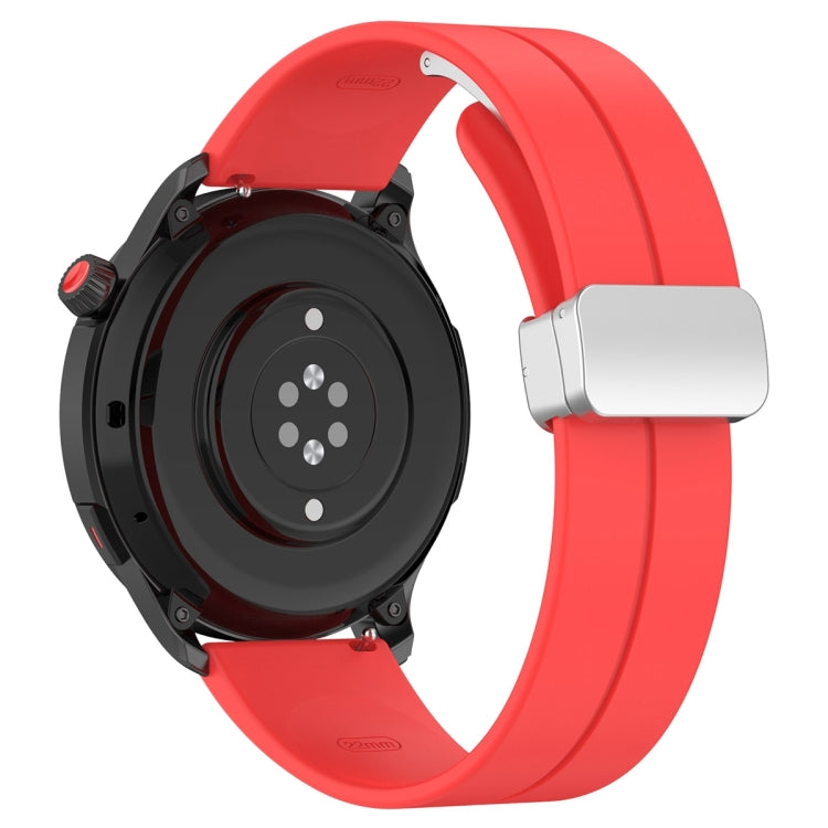 For Amazfit GTR 4 Magnetic Fold Clasp Silver Buckle Silicone Watch Band(Red) -  by PMC Jewellery | Online Shopping South Africa | PMC Jewellery