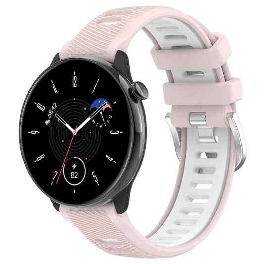 For Amazfit GTR Mini 20mm Cross Texture Two Color Silicone Stainless Steel Buckle Watch Band(Pink White) -  by PMC Jewellery | Online Shopping South Africa | PMC Jewellery