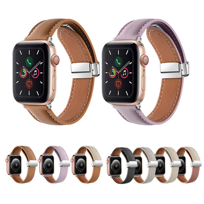 Folding Buckle Genuine Leather Watch Band For Apple Watch Series 8&7 41mm / SE 2&6&SE&5&4 40mm / 3&2&1 38mm(Purple) - Smart Wear by PMC Jewellery | Online Shopping South Africa | PMC Jewellery